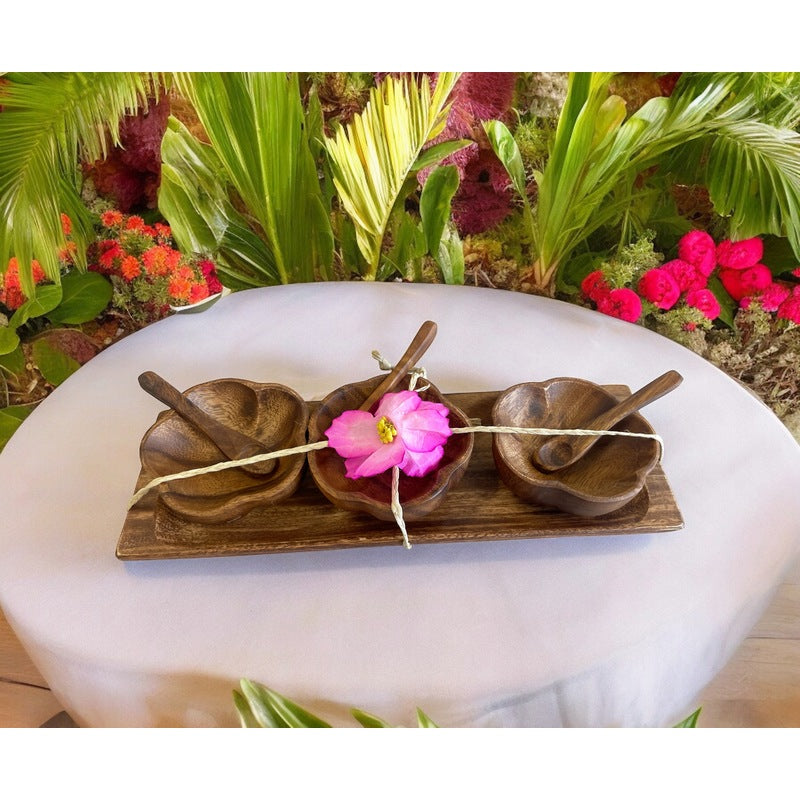 Acacia Wood Hibiscus Condiment Set