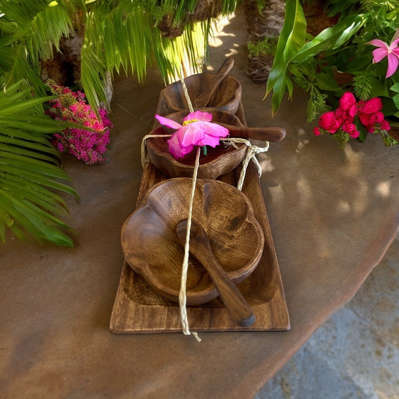Acacia Wood Hibiscus Condiment Set