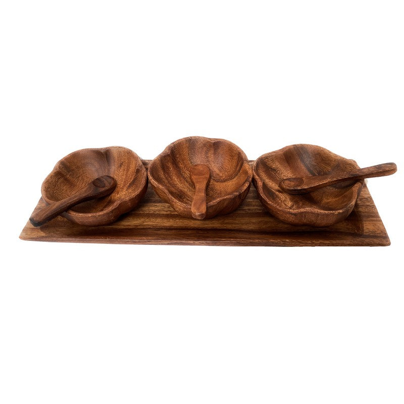 Acacia Wood Hibiscus Condiment Set