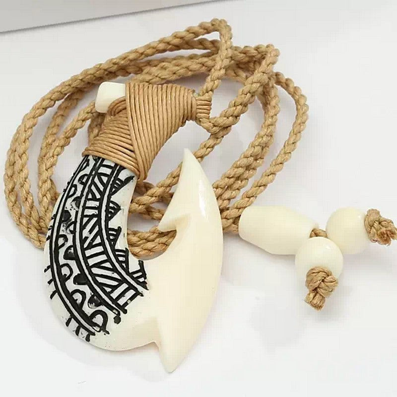Buffalo Bone Fish Hook w/ Engravings - Makana Hut