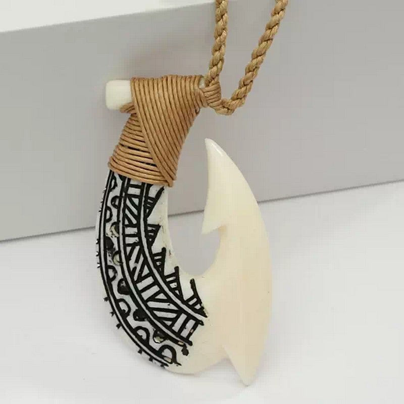 Buffalo Bone Fish Hook w/ Engravings - Makana Hut