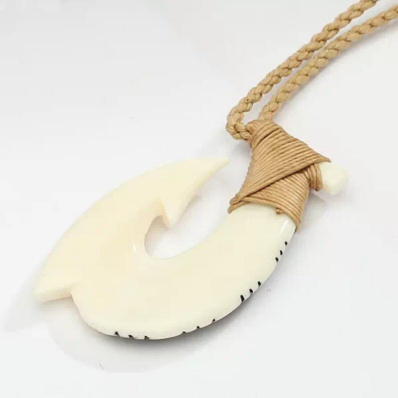 Buffalo Bone Fish Hook w/ Engravings - Makana Hut