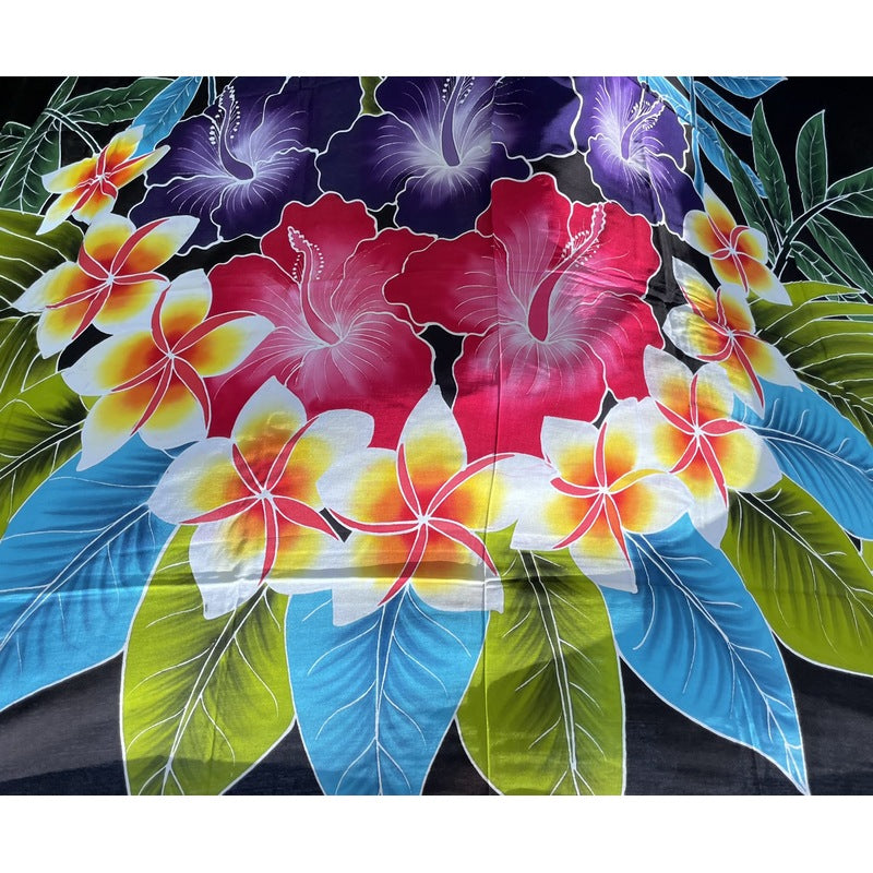 Plumeria and Hibiscus | Hand Painted Pareo Black