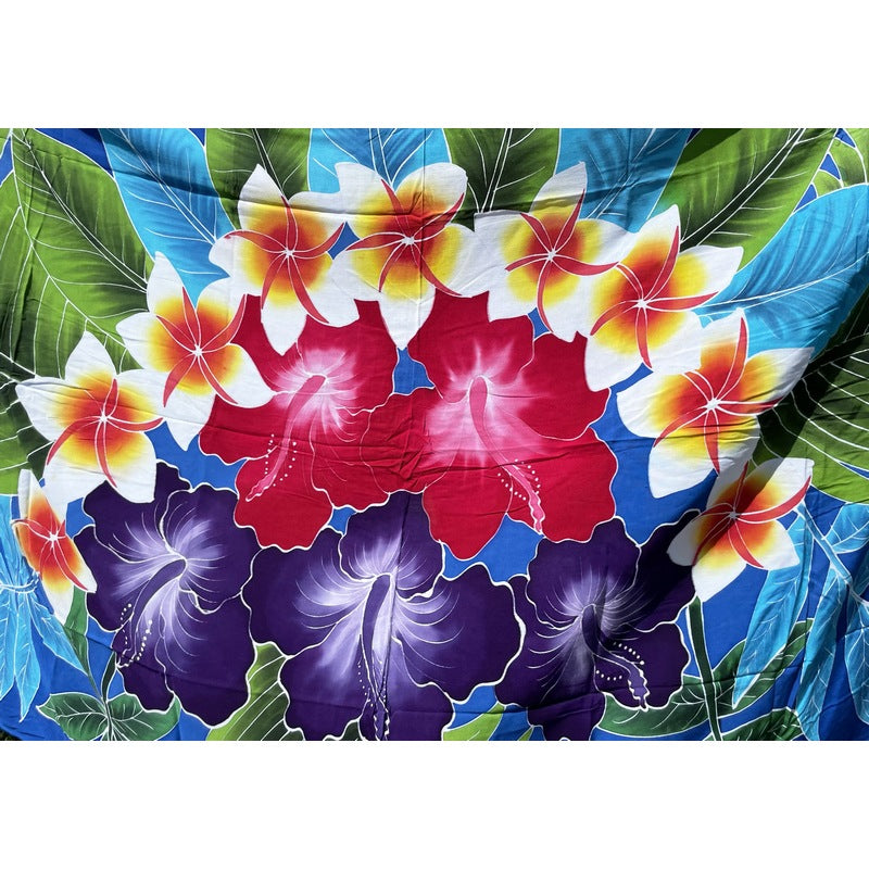 Plumeria and Hibiscus | Hand Painted Pareo Royal