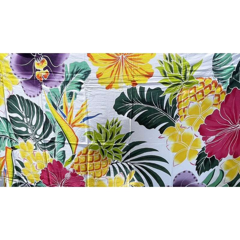 Hawaiian Pineapple and Flowers | Hand Painted Pareo White