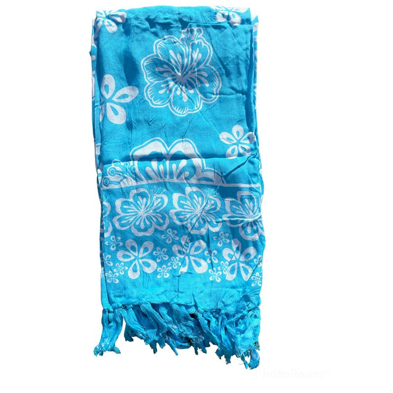 Beach Cover-Up | Hibiscus and Plumeria Flowers LT BLUE