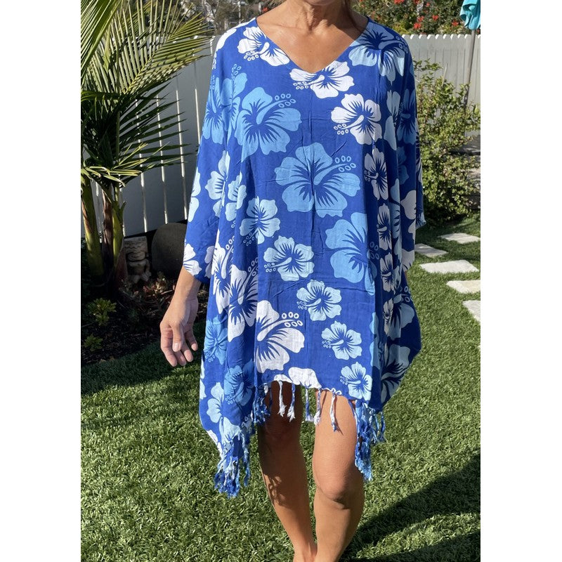Beach Cover-Up | Hawaiian Hibiscus Flowers BLUE