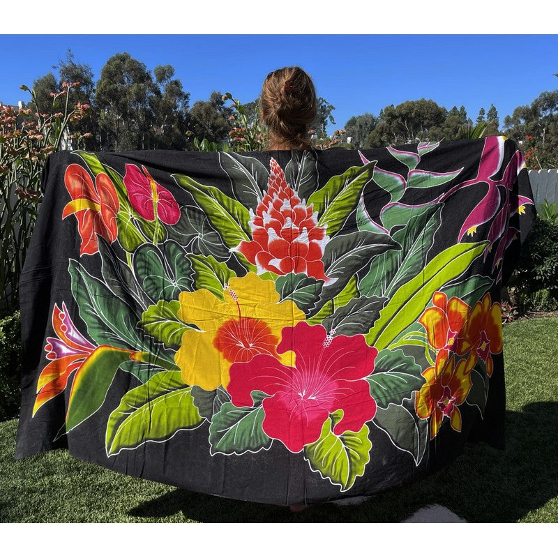 Hawaiian Flowers | Hand Painted Pareo black