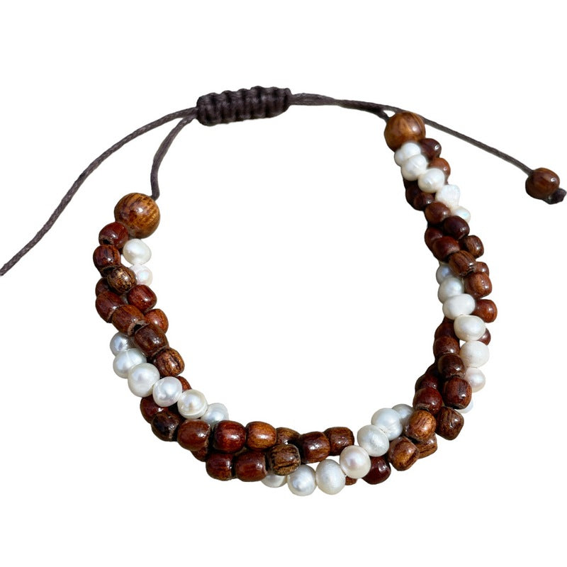 Koa Wood & Pearl Twist Adjustable Bracelet