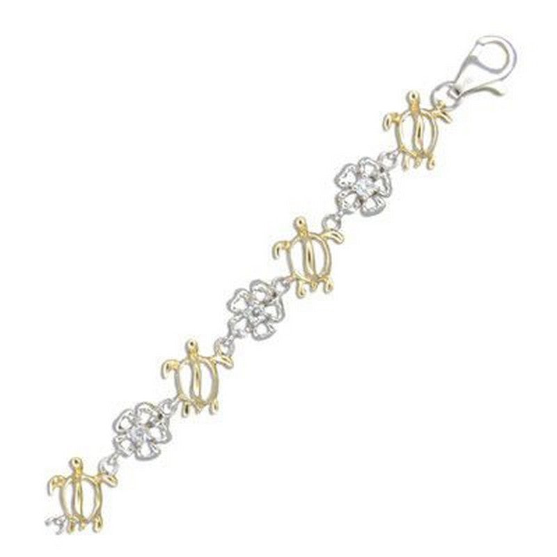 Two Tone Hibiscus & Honu Bracelet