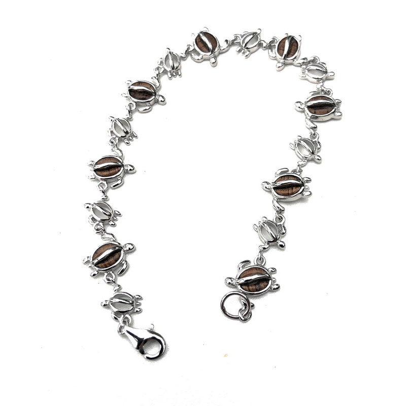 Koa Wood and Sterling Silver Honu Bracelet - Makana Hut