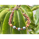 3 Strand Koa Wood and Pearl Adjustable Bracelet 12mm