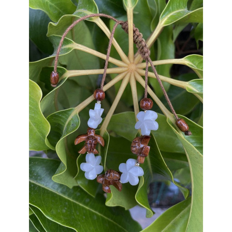 Koa Honu and Plumeria Flower Bracelet with Bone