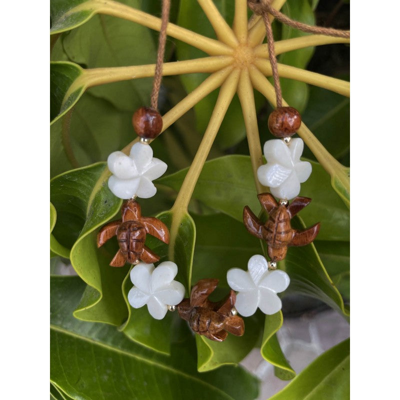 Koa Honu and Plumeria Flower Bracelet with Bone