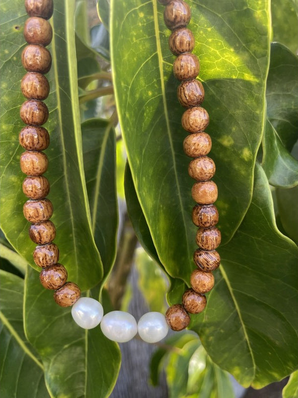 Koa and Large Baroque Fresh Water Pearls | Necklace 18"