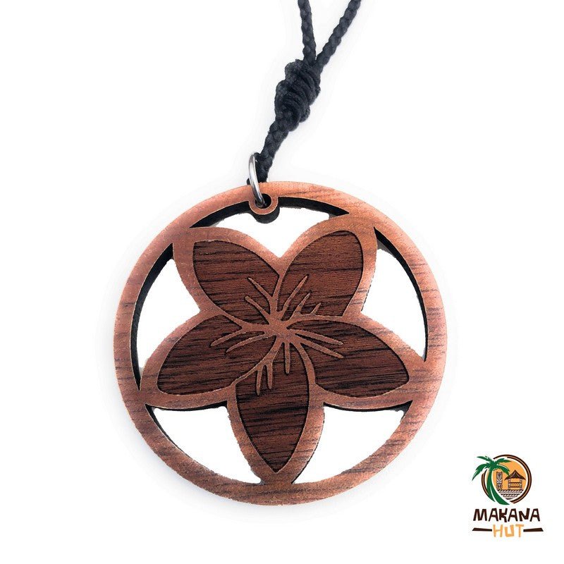 Koa Wood Plumeria Circle Necklace - Makana Hut