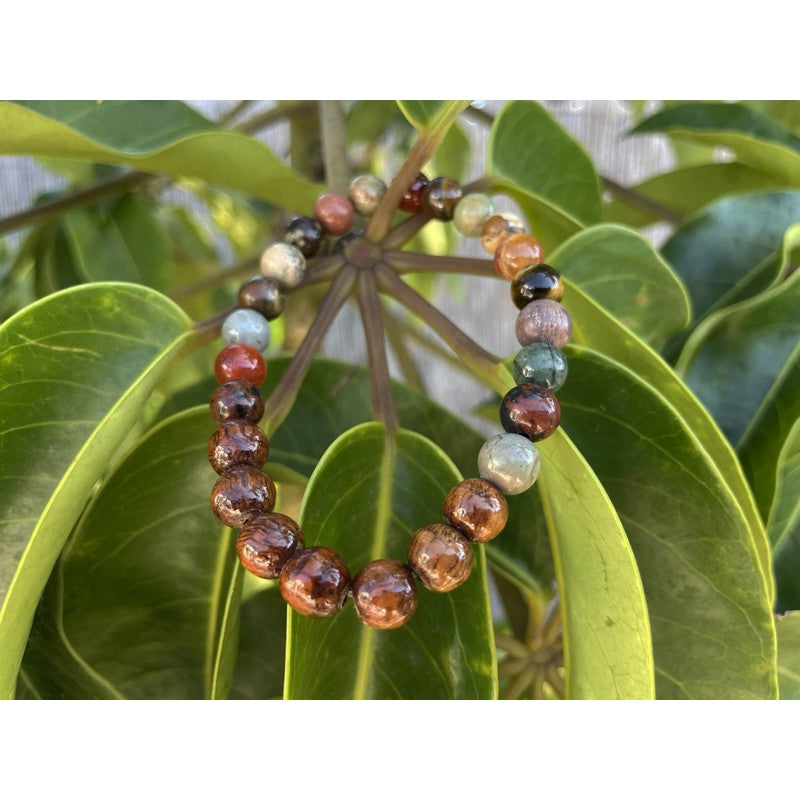 Koa and Earth Tone Stretch Bracelet | 8mm Large