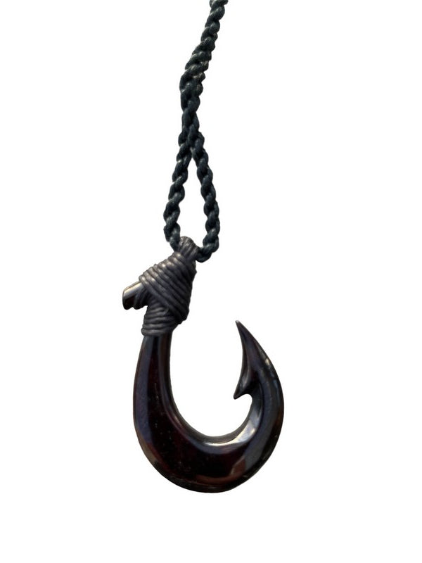 Black Bone Fish Hook w/ Black Cord | Hawaiian Makau