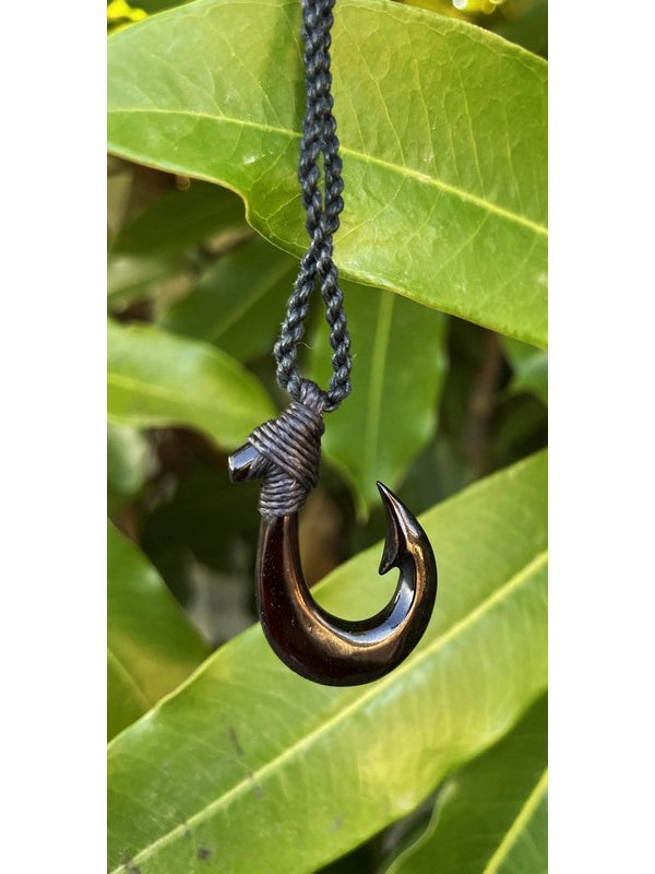 Black Bone Fish Hook w/ Black Cord | Hawaiian Makau