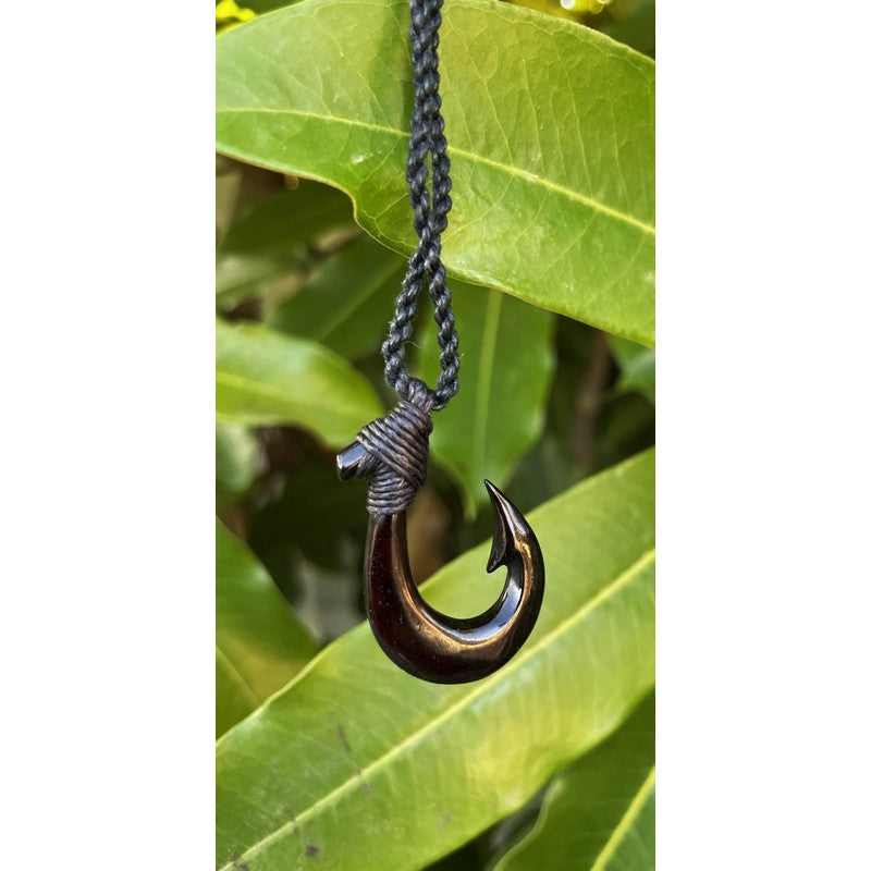 Black Bone Fish Hook w/ Black Cord | Hawaiian Makau