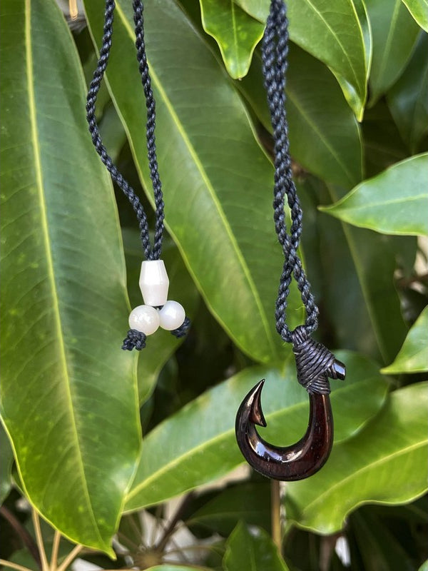 Black Bone Fish Hook w/ Black Cord | Hawaiian Makau