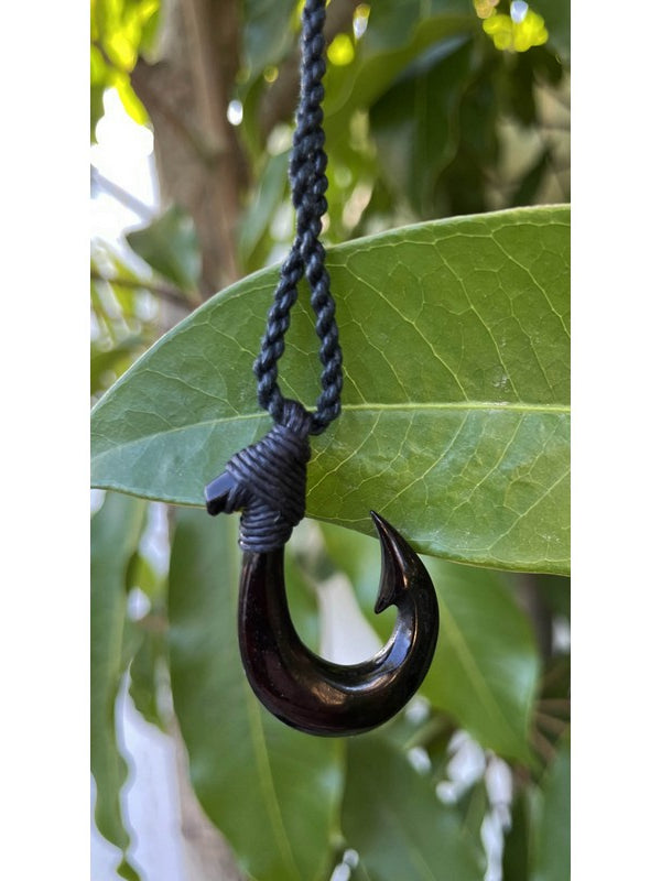 Black Bone Fish Hook w/ Black Cord | Hawaiian Makau