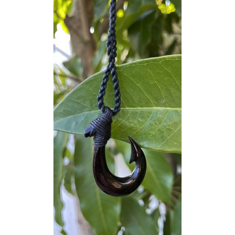 Black Bone Fish Hook w/ Black Cord | Hawaiian Makau