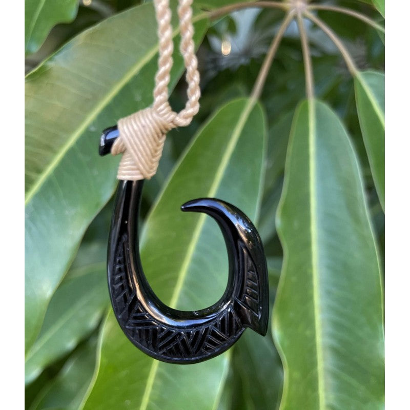 Black Bone Fish Hook w/ Engravings