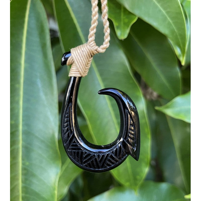 Black Bone Fish Hook w/ Engravings