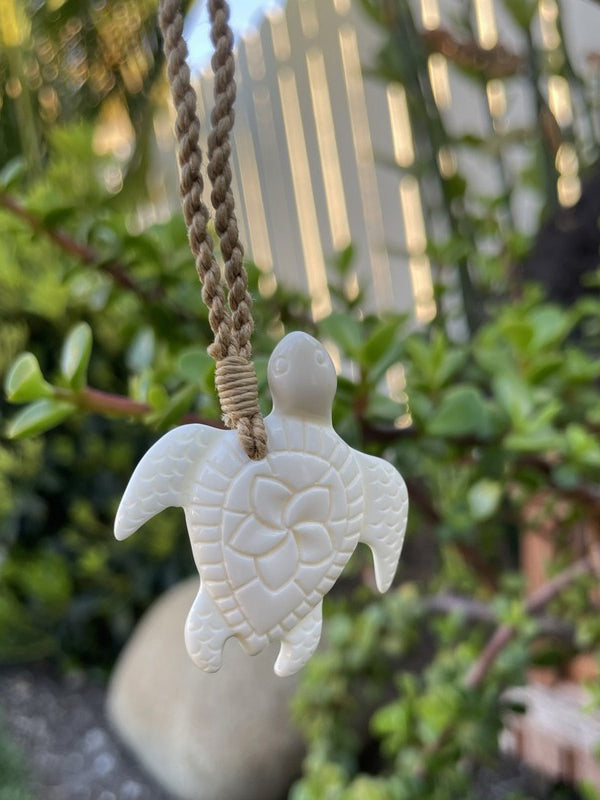 Sea Turtle (Honu) Necklace w/ Plumeria Flower