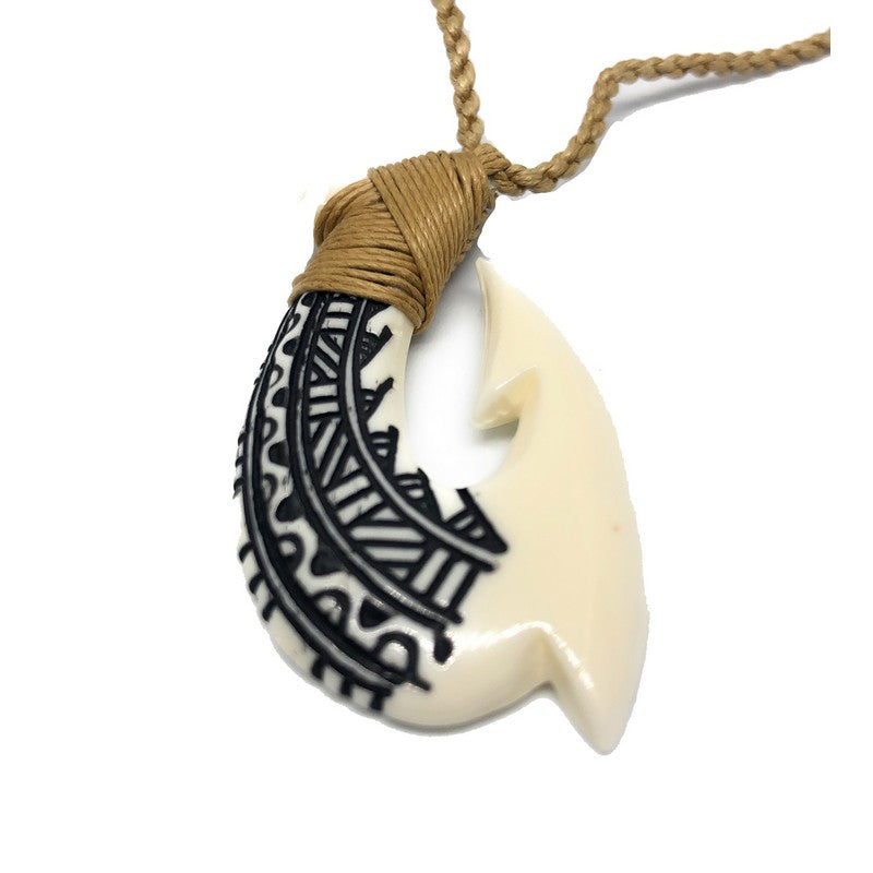 Buffalo Bone Fish Hook w/ Engravings - Makana Hut