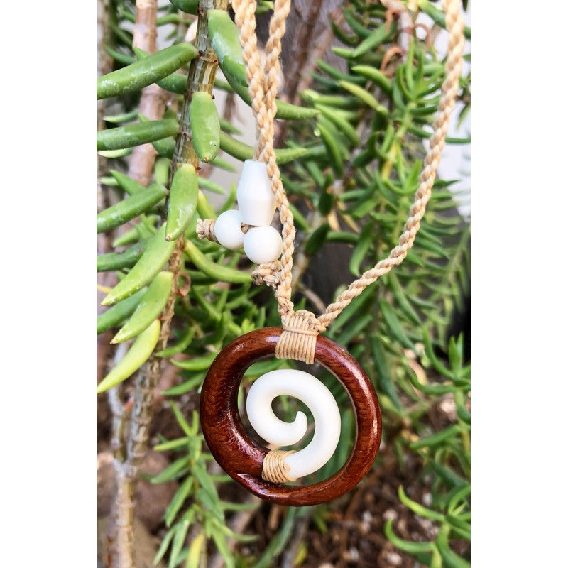 Koa and Bone Spiral Necklace