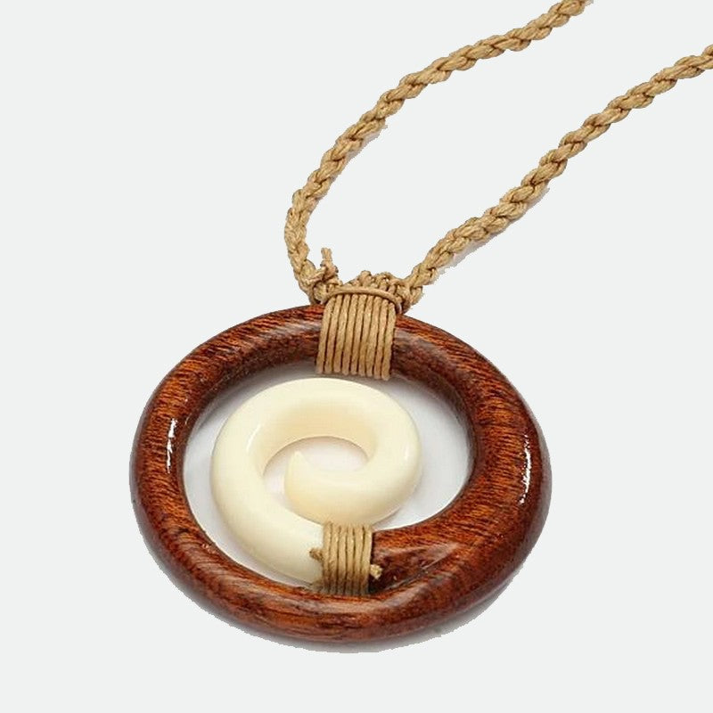 Koa and Bone Spiral Necklace