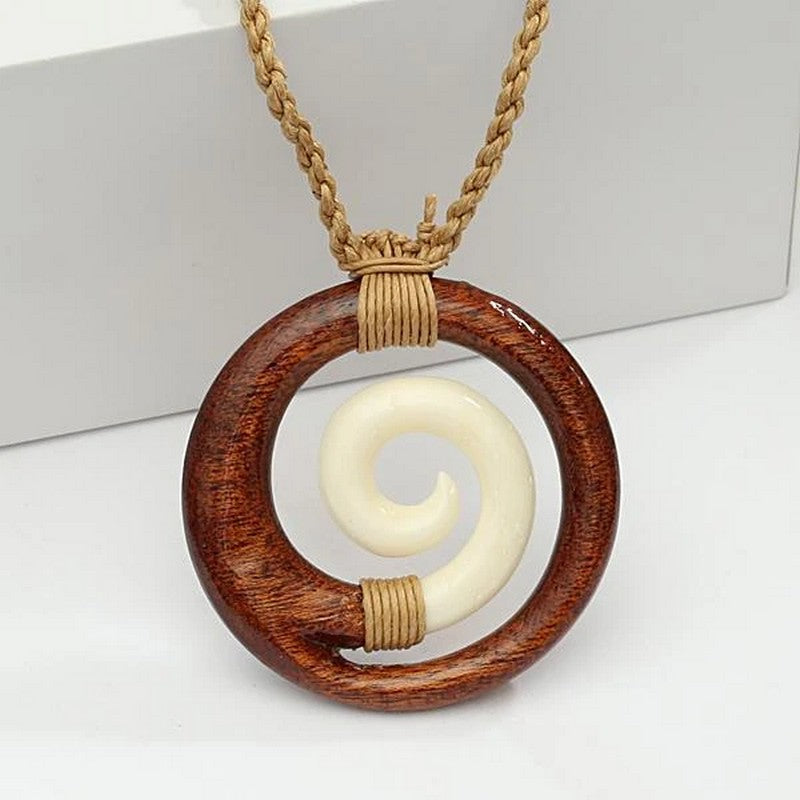 Koa and Bone Spiral Necklace
