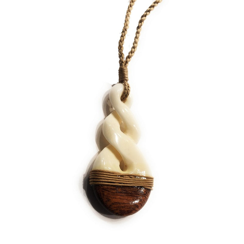 Koa and Bone Double Twist Necklace - Makana Hut