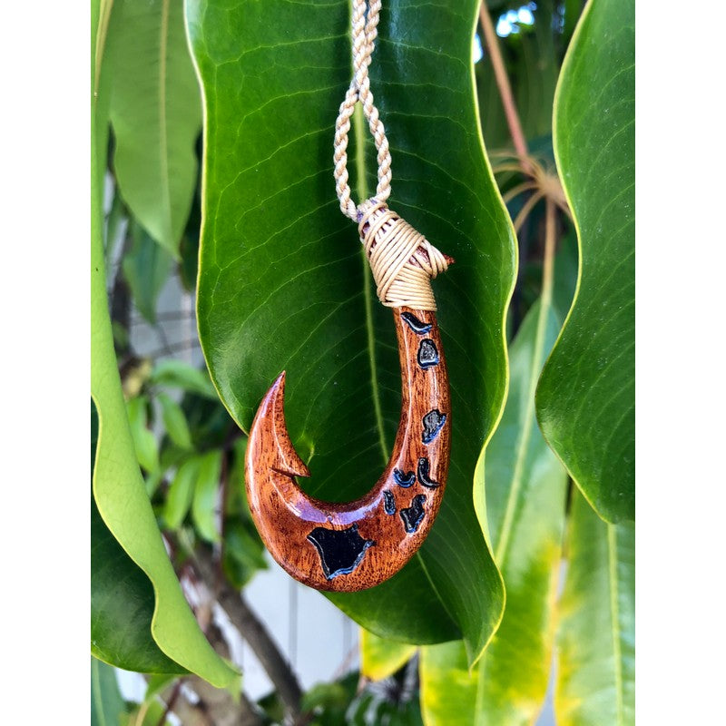 Koa Wood Fish Hook with Hawaiian