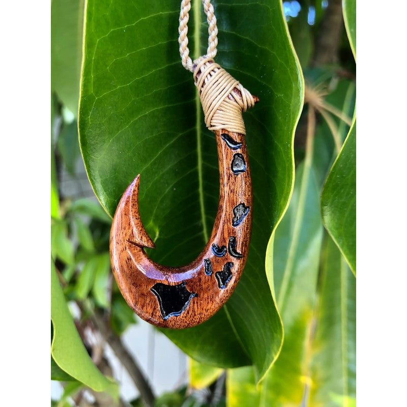 Koa Wood Fish Hook with Hawaiian