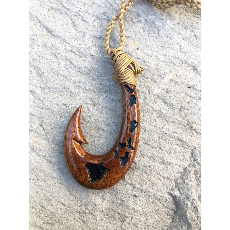 Koa Wood Fish Hook with Hawaiian