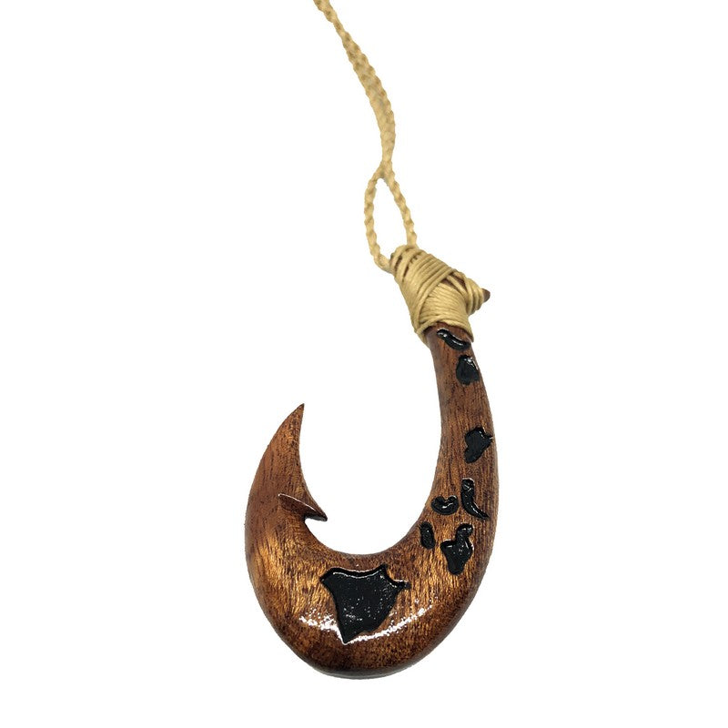 Koa Wood Fish Hook with Hawaiian