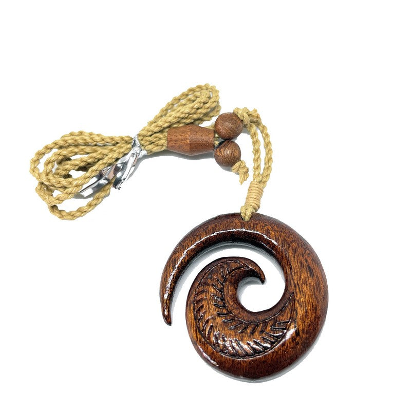 Koa Wood Swirl with Engravings Necklace