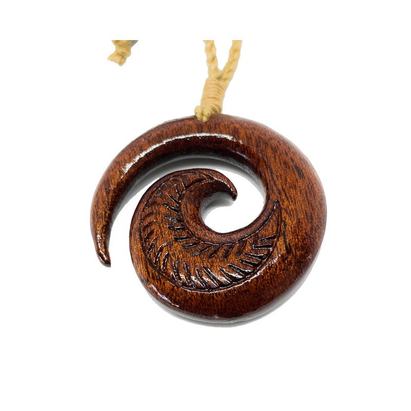 Koa Wood Swirl with Engravings Necklace