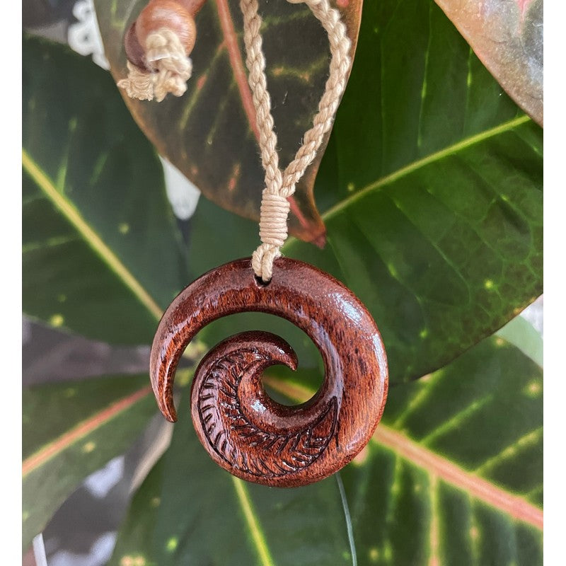 Koa Wood Swirl with Engravings Necklace