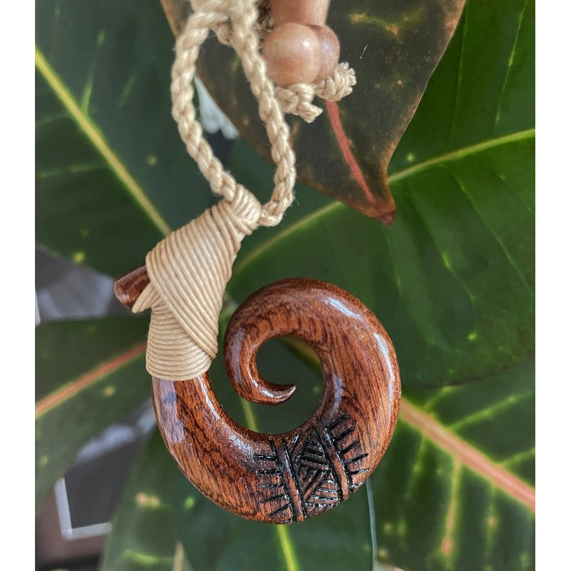 Koa Wood with Tattoo Carving Necklace