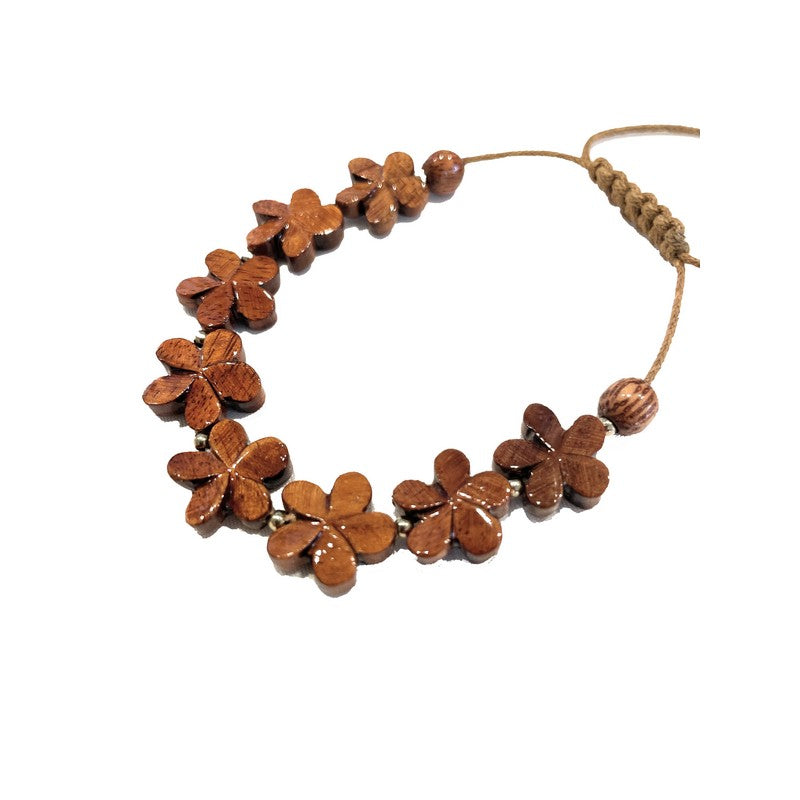 Hawaiian Koa Wood All Plumeria Bracelet