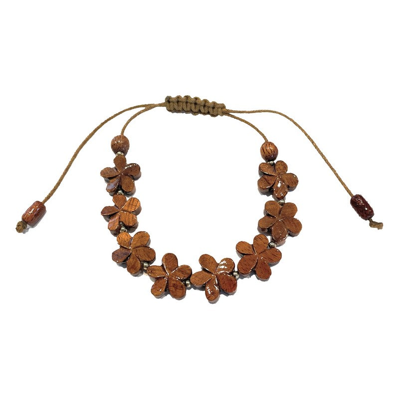 Hawaiian Koa Wood All Plumeria Bracelet