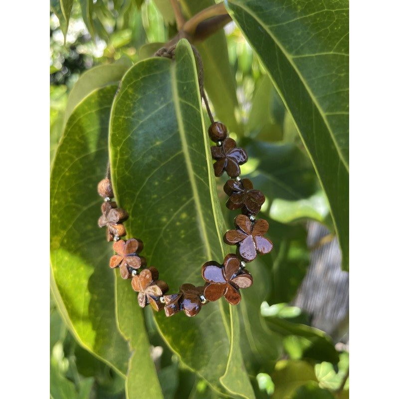 Hawaiian Koa Wood All Plumeria Bracelet