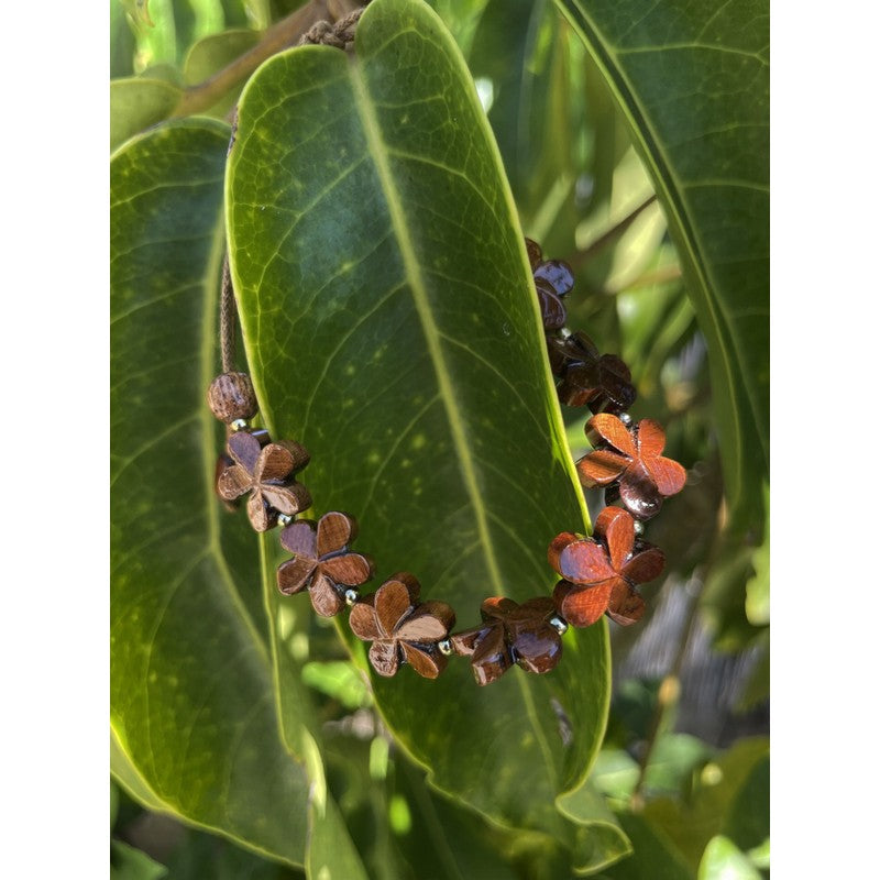 Hawaiian Koa Wood All Plumeria Bracelet