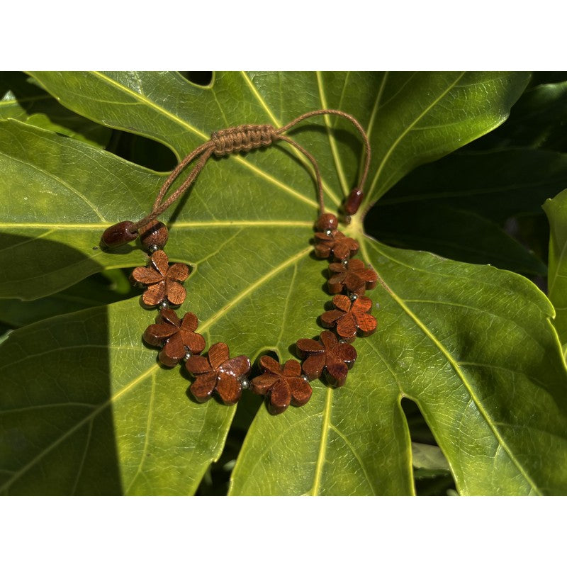 Hawaiian Koa Wood All Plumeria Bracelet