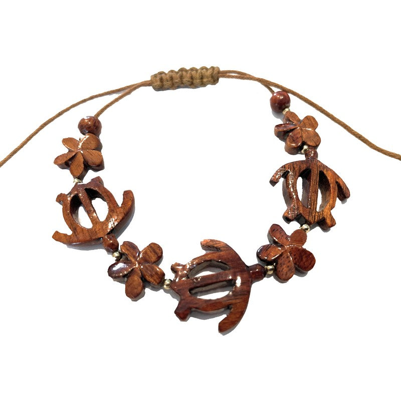 Koa Honu and Plumeria Flower Adjustable Bracelet