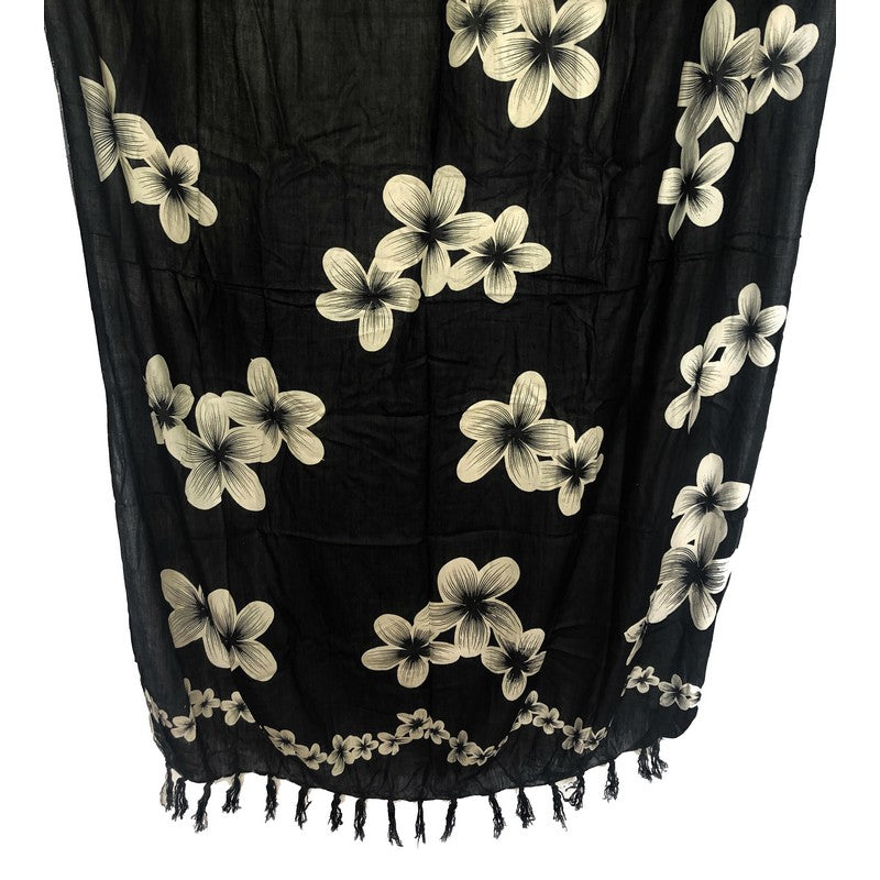 Black with Plumeria Flowers | Pareo